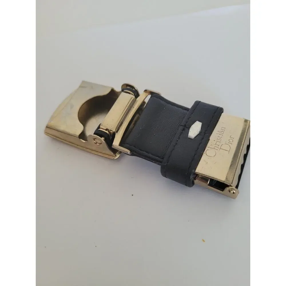 Christian Dior Silver Black Leather‎ Metal Belt Buckle Replacement Slim Vintage